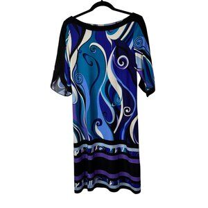 Sunhee Womens Multi Swirl Print Scoop Neck Sheath Dress Size 8 Retro Indie